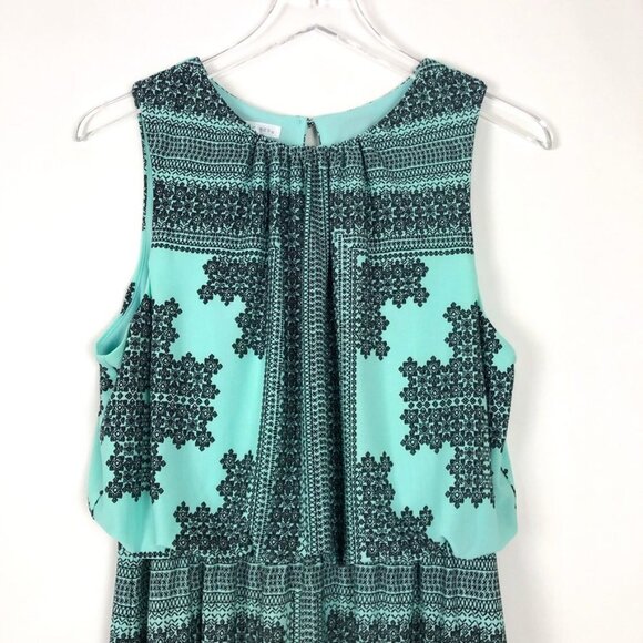 London Times Halter Maxi Dress Womens 12 Turquoise Black Geometric Print - Picture 3 of 14